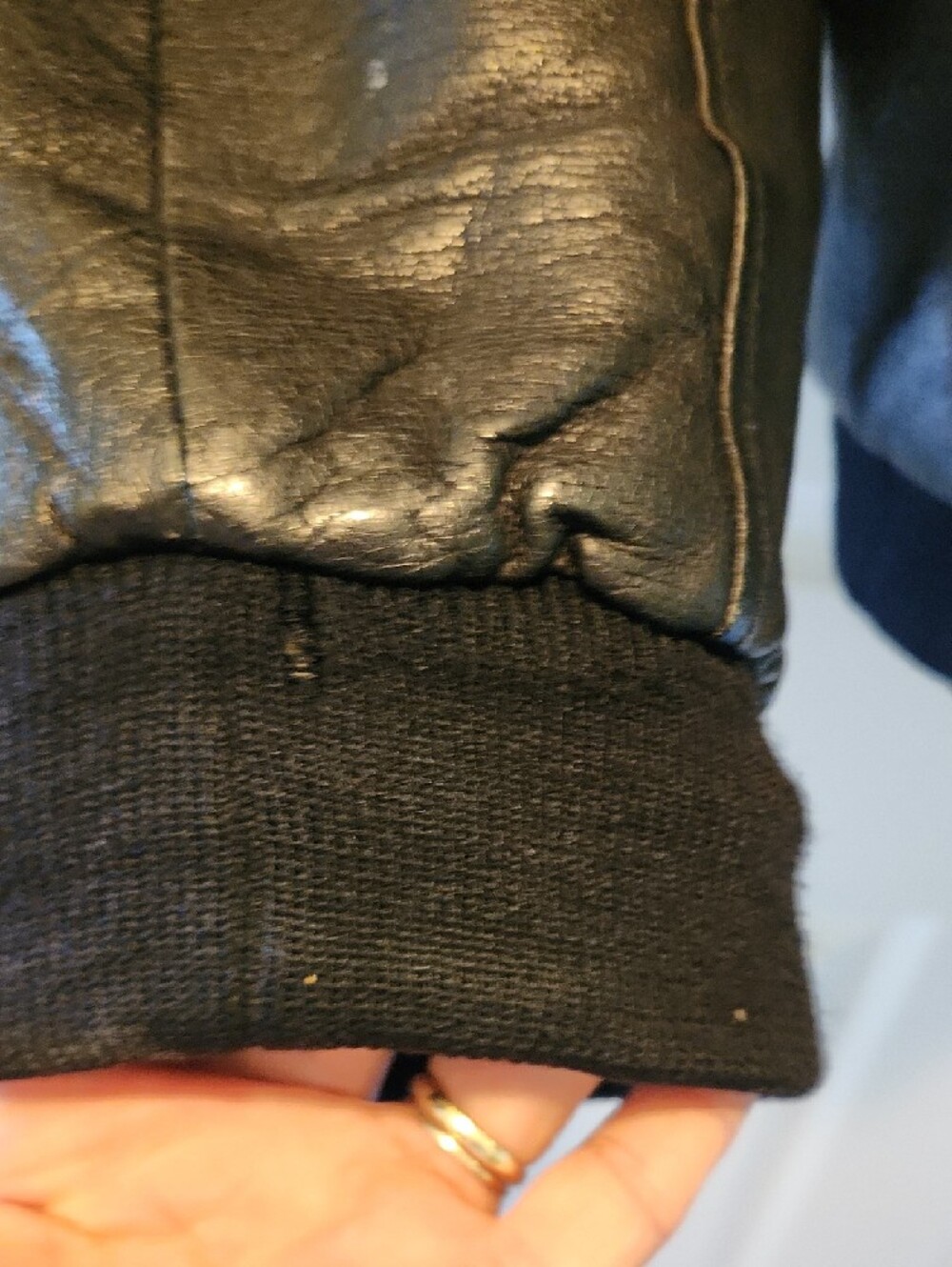 Black Leather Bomber Jacket with Zip Pockets - Picture 14 of 15